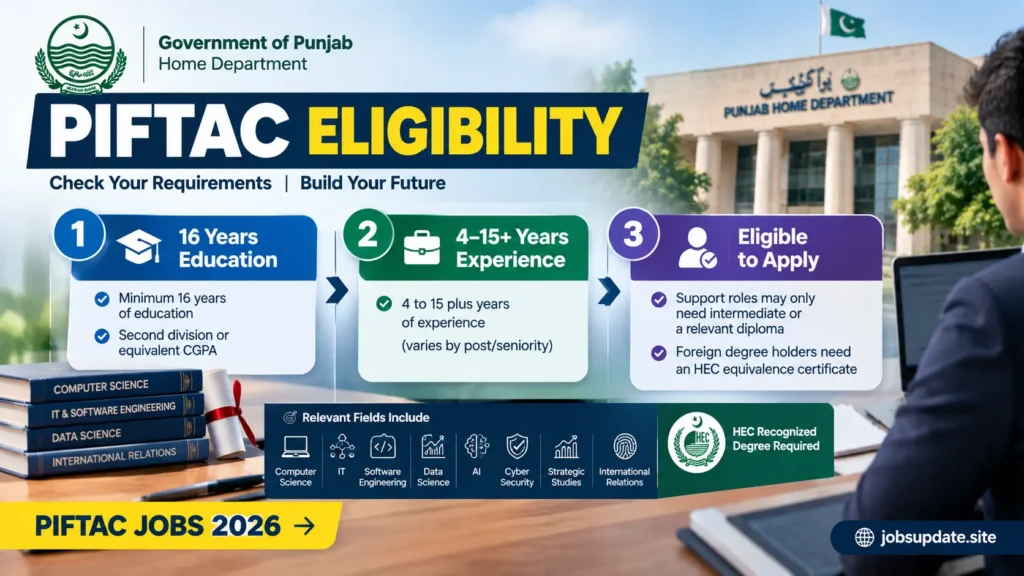 PIFTAC Jobs 2026 eligibility criteria including education and experience requirements